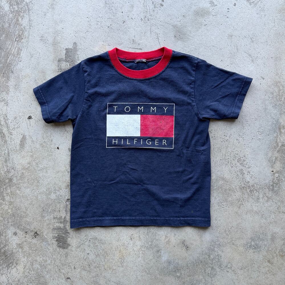 Vintage 90s Tommy Hilfiger Flag Logo Kids Tee Shirt Small